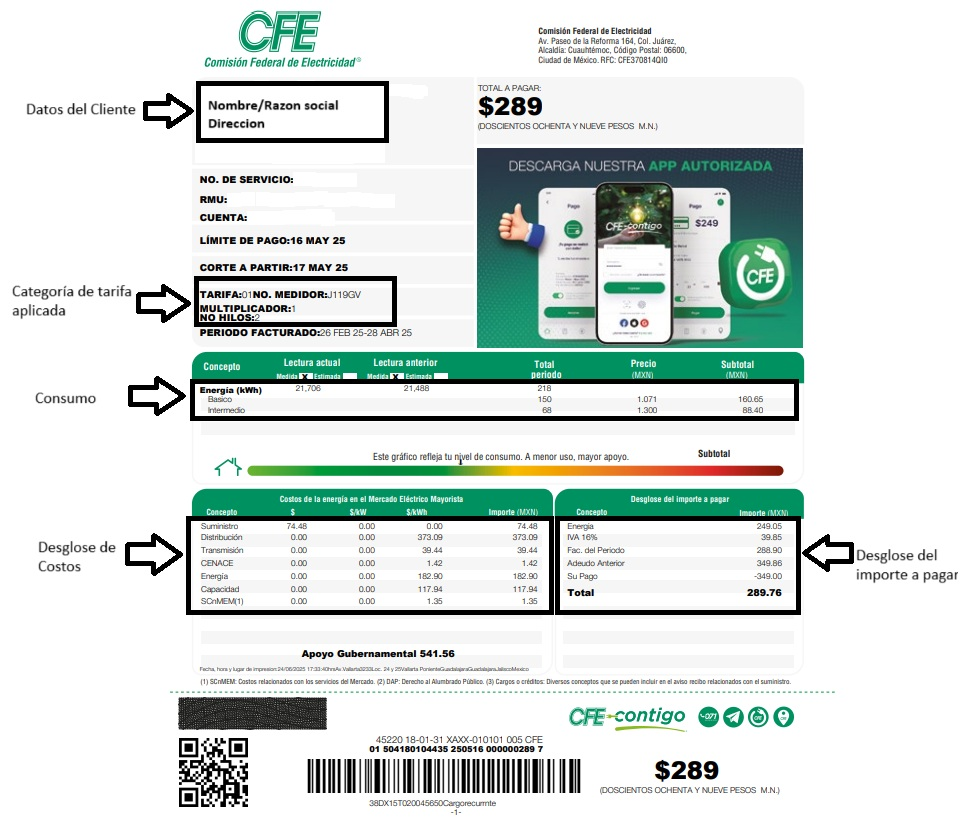 Ejemplo de recibo CFE